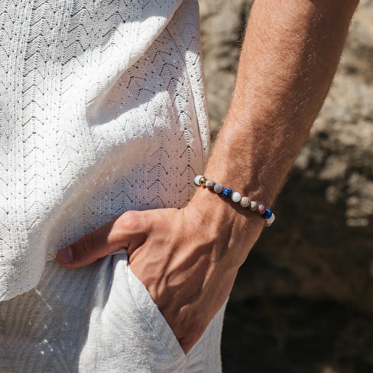 Multi-stone & Gold Beads Set of 2 Bracelets