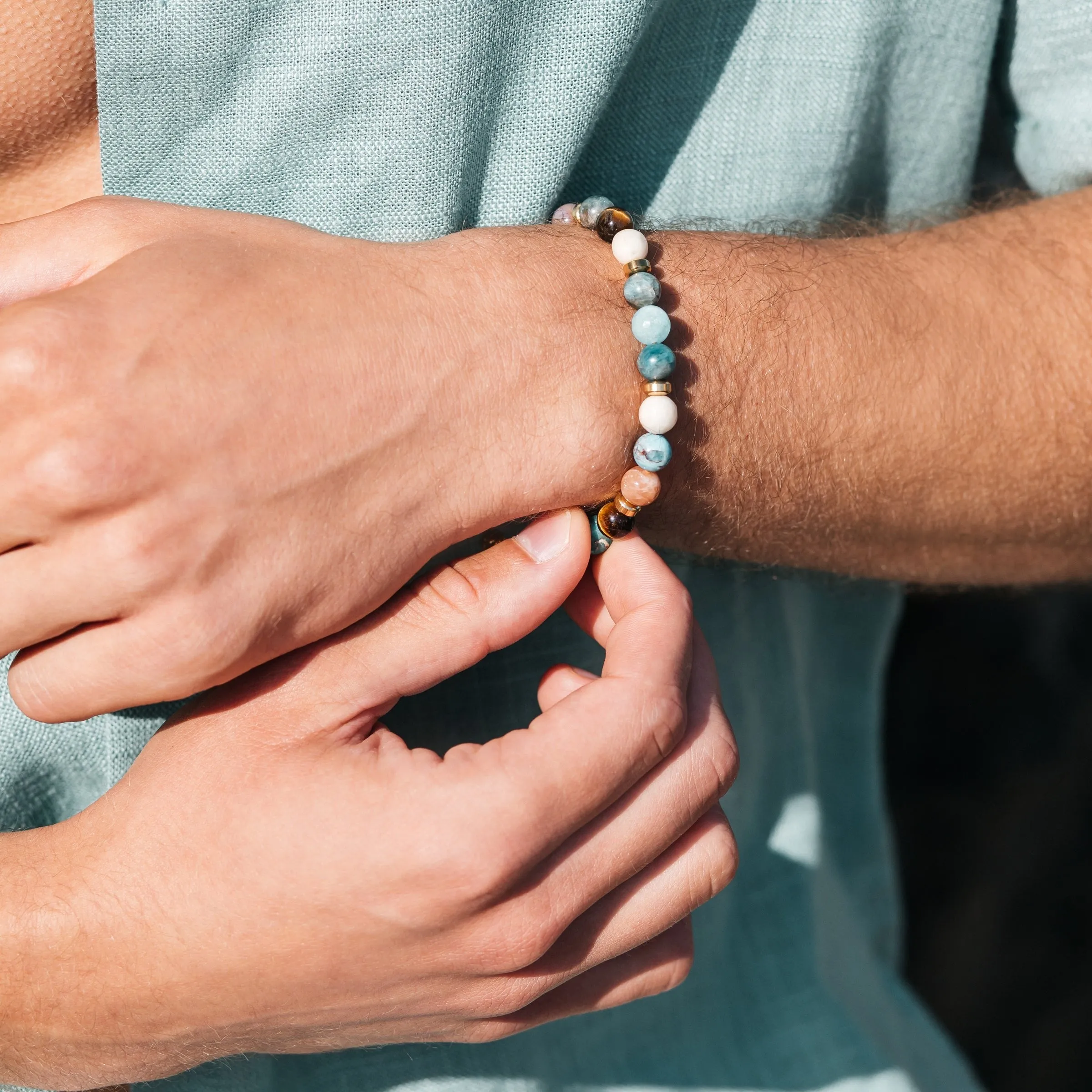 Multi-stone & Gold Beads Set of 2 Bracelets