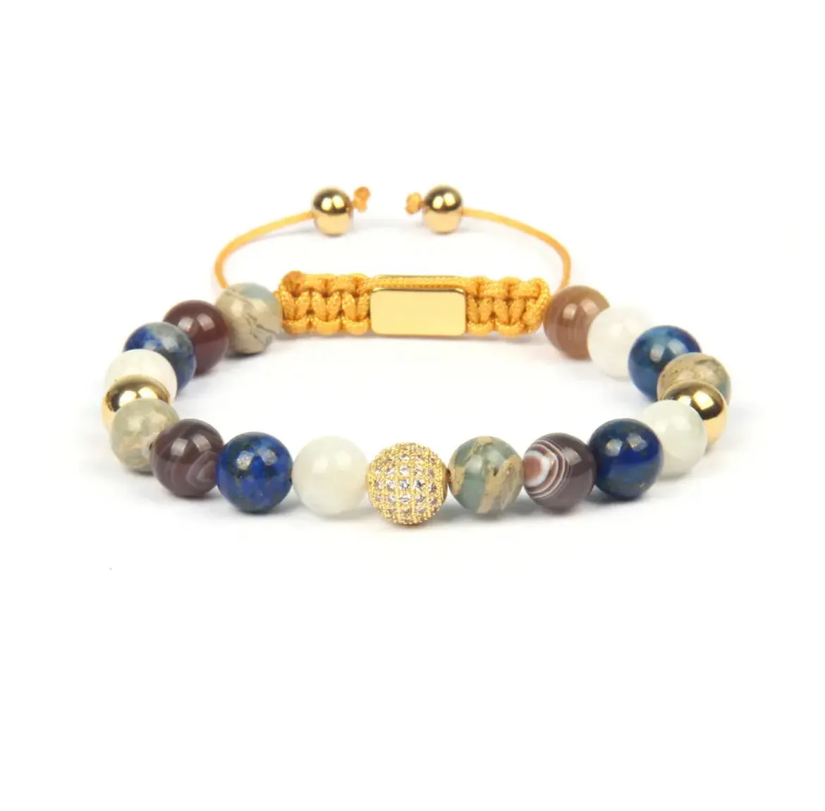 Multi-stone & Gold Beads Set of 2 Bracelets