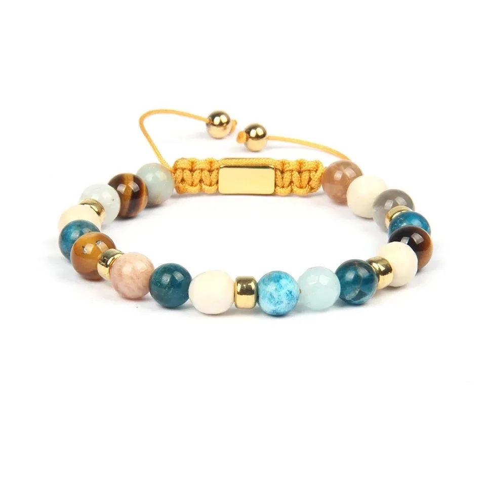 Multi-stone & Gold Beads Set of 2 Bracelets