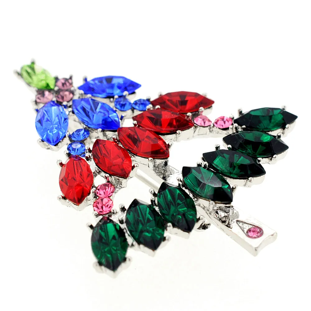 Multicolor Christmas Tree Crystal Pin Brooch