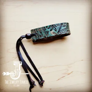**Narrow Leather Cuff w/ Adjustable Ties in Turquoise Brown Paisley 004n