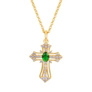 Natural Emerald Cross Pendant Necklace