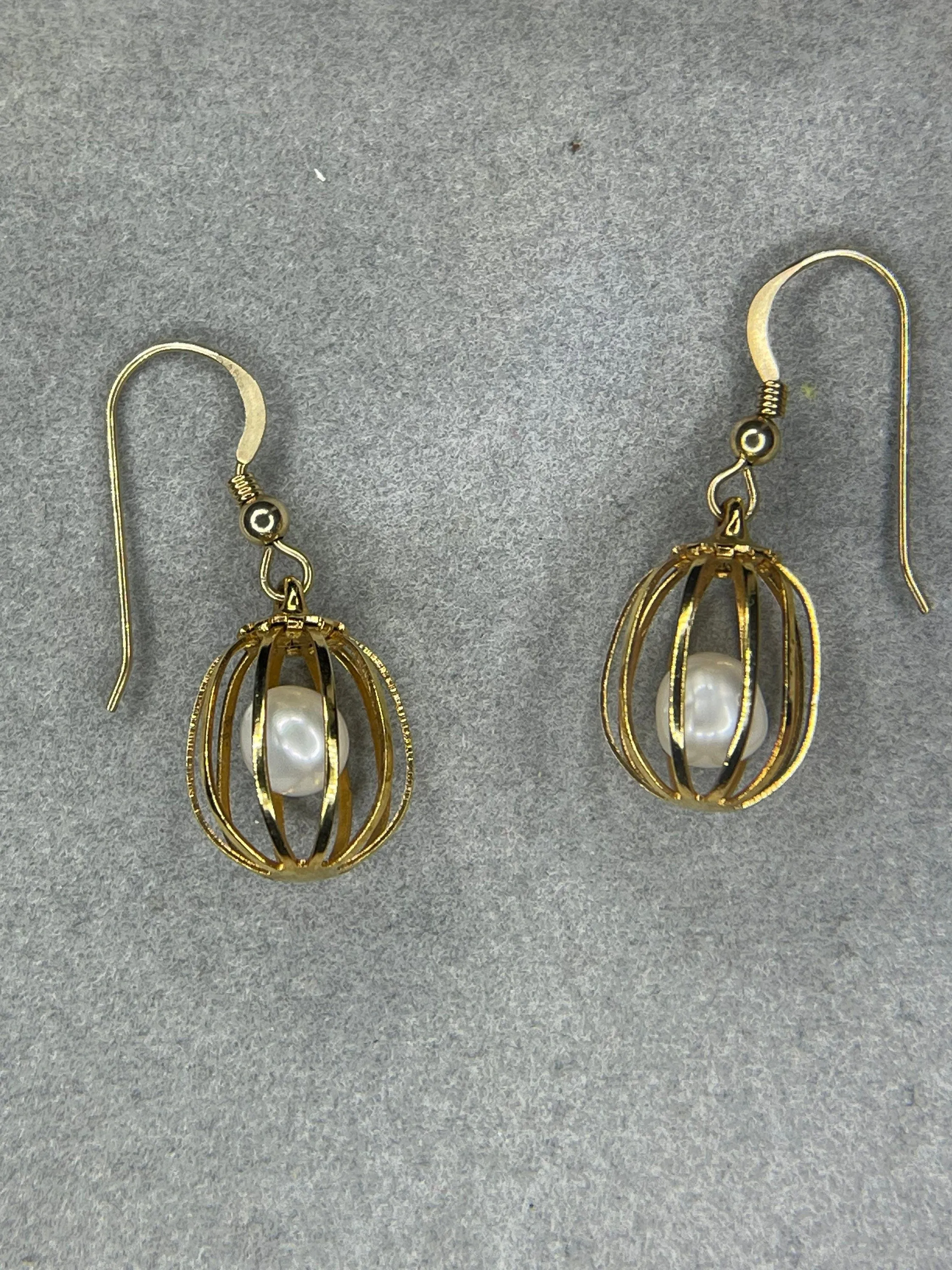 Natural Freshwater Pearl 14k Gold Filled Handmade Cage Dangle Earrings