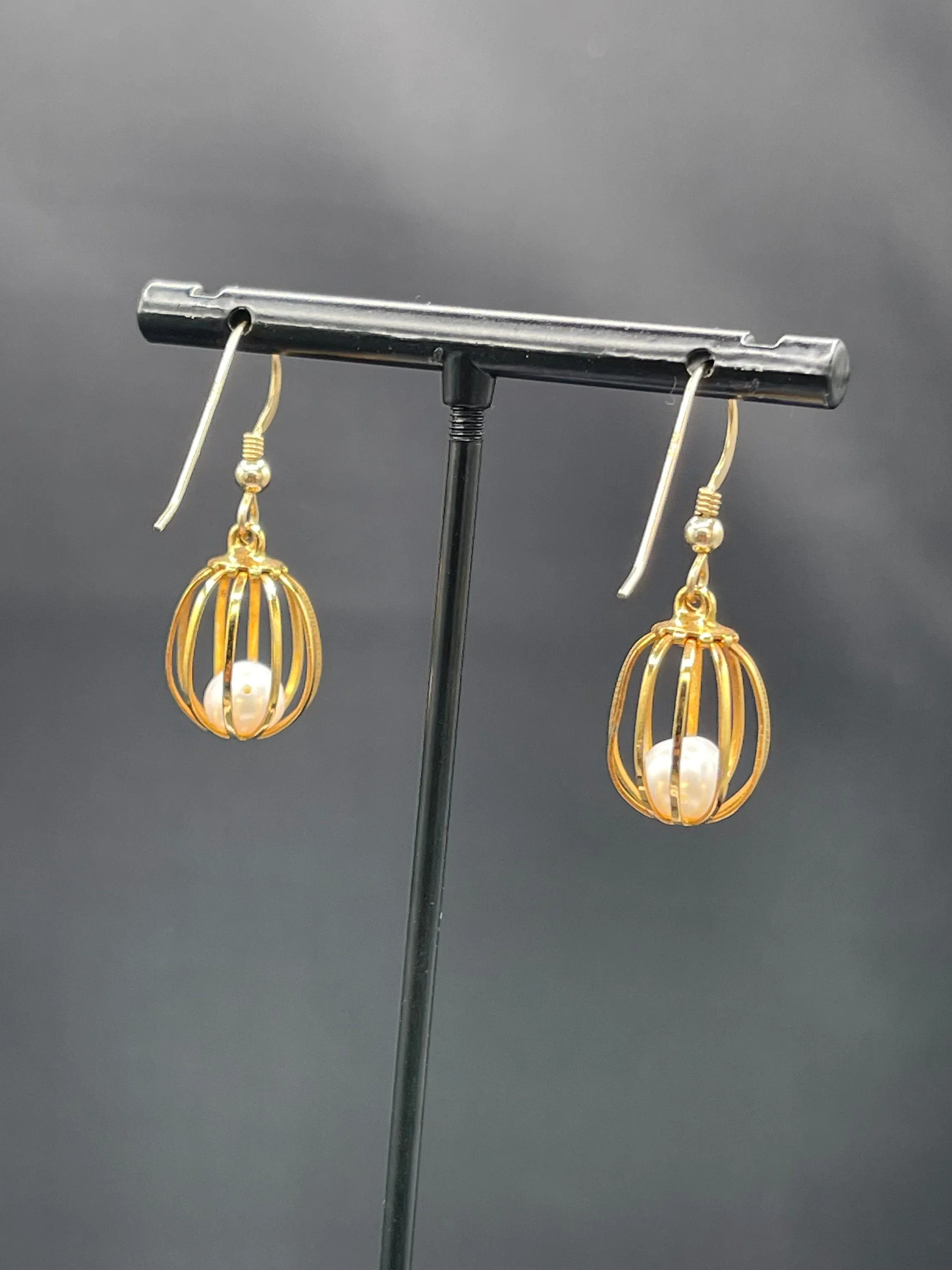 Natural Freshwater Pearl 14k Gold Filled Handmade Cage Dangle Earrings