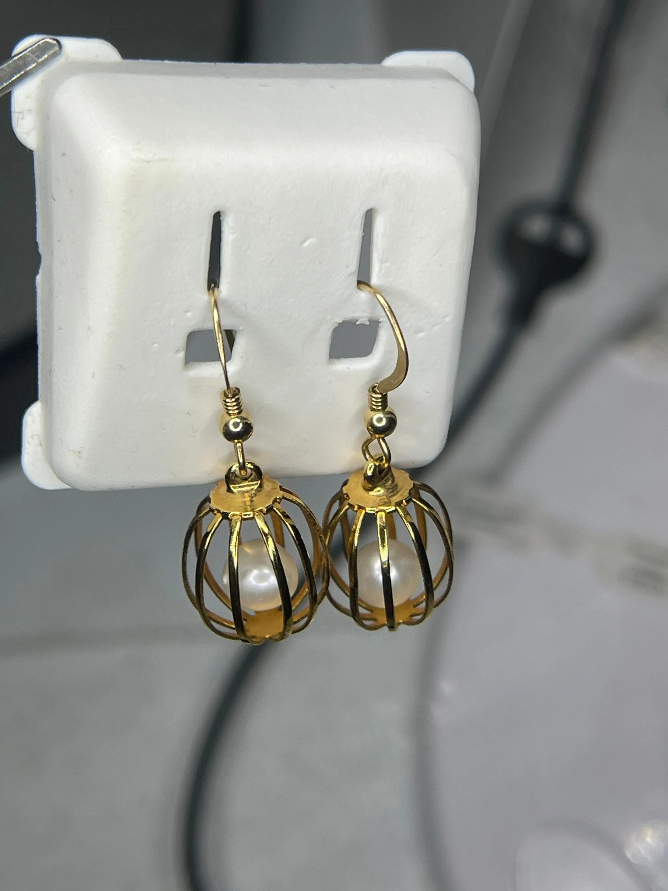 Natural Freshwater Pearl 14k Gold Filled Handmade Cage Dangle Earrings