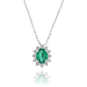 Necklace with Diamonds And Emerald Pendant