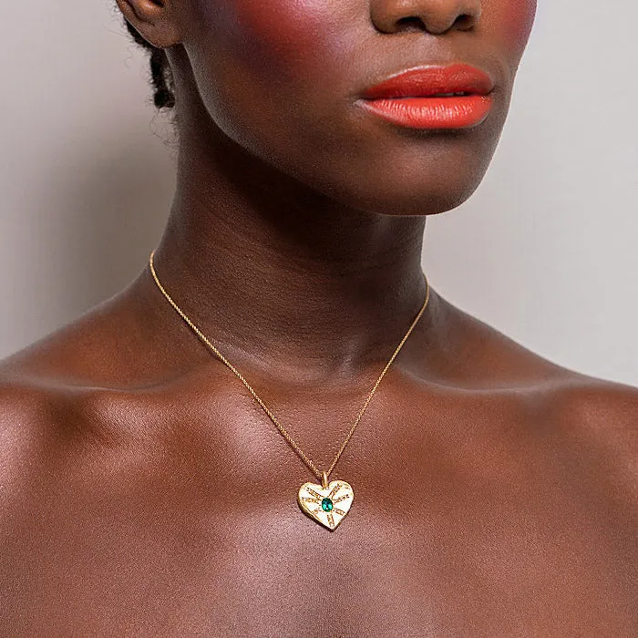 One-off Emerald Sacred Big Heart Necklace In 18ct Yellow Gold (In Stock)