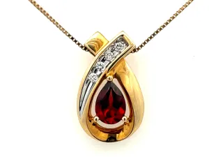 Orange Garnet and Diamond Two Toned Pendant and Chain in 14k Gold