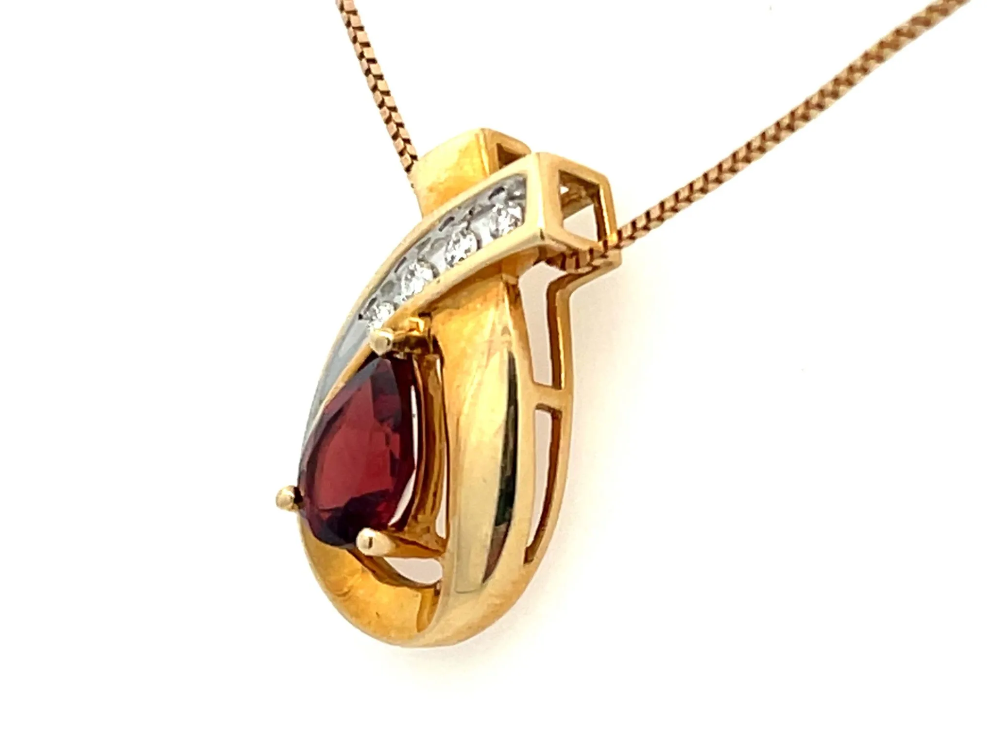 Orange Garnet and Diamond Two Toned Pendant and Chain in 14k Gold