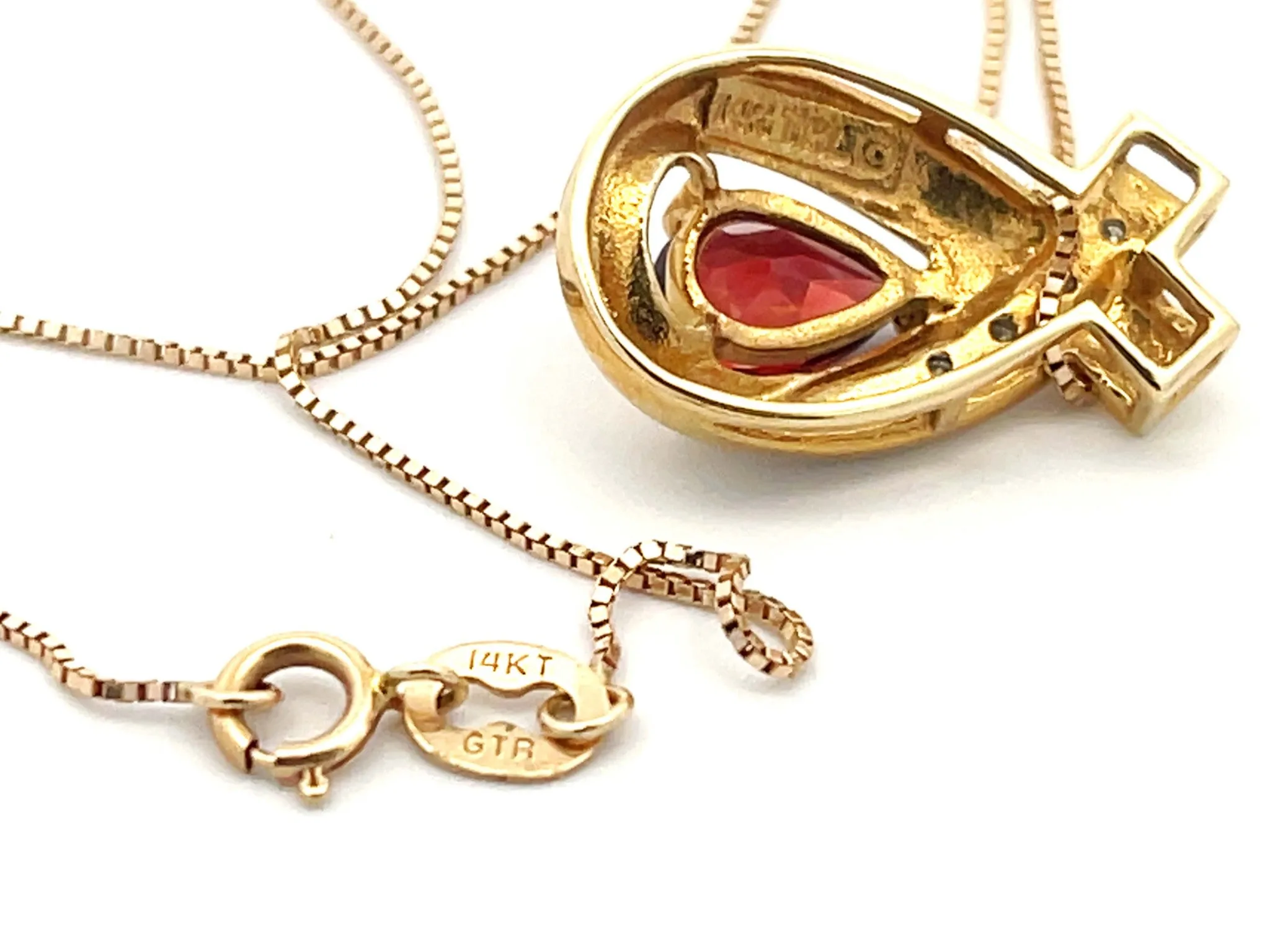 Orange Garnet and Diamond Two Toned Pendant and Chain in 14k Gold
