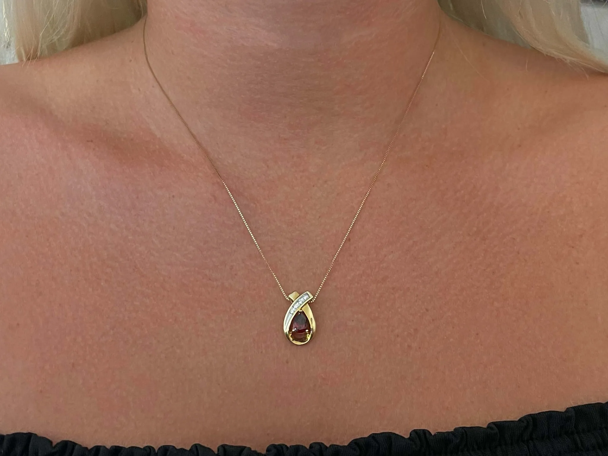 Orange Garnet and Diamond Two Toned Pendant and Chain in 14k Gold
