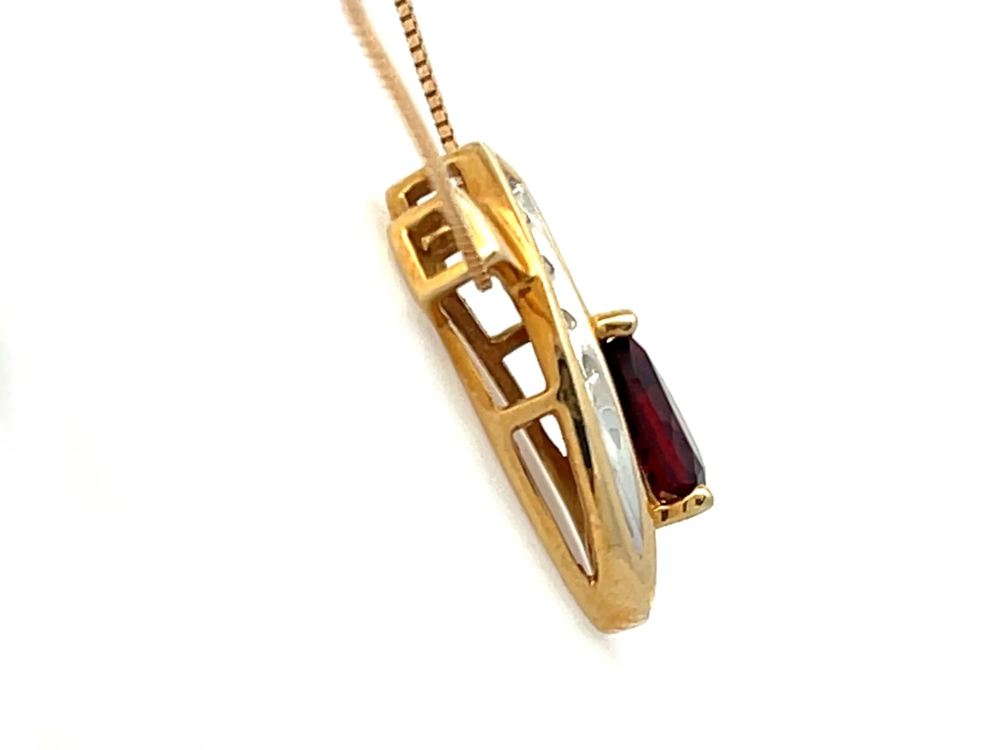 Orange Garnet and Diamond Two Toned Pendant and Chain in 14k Gold