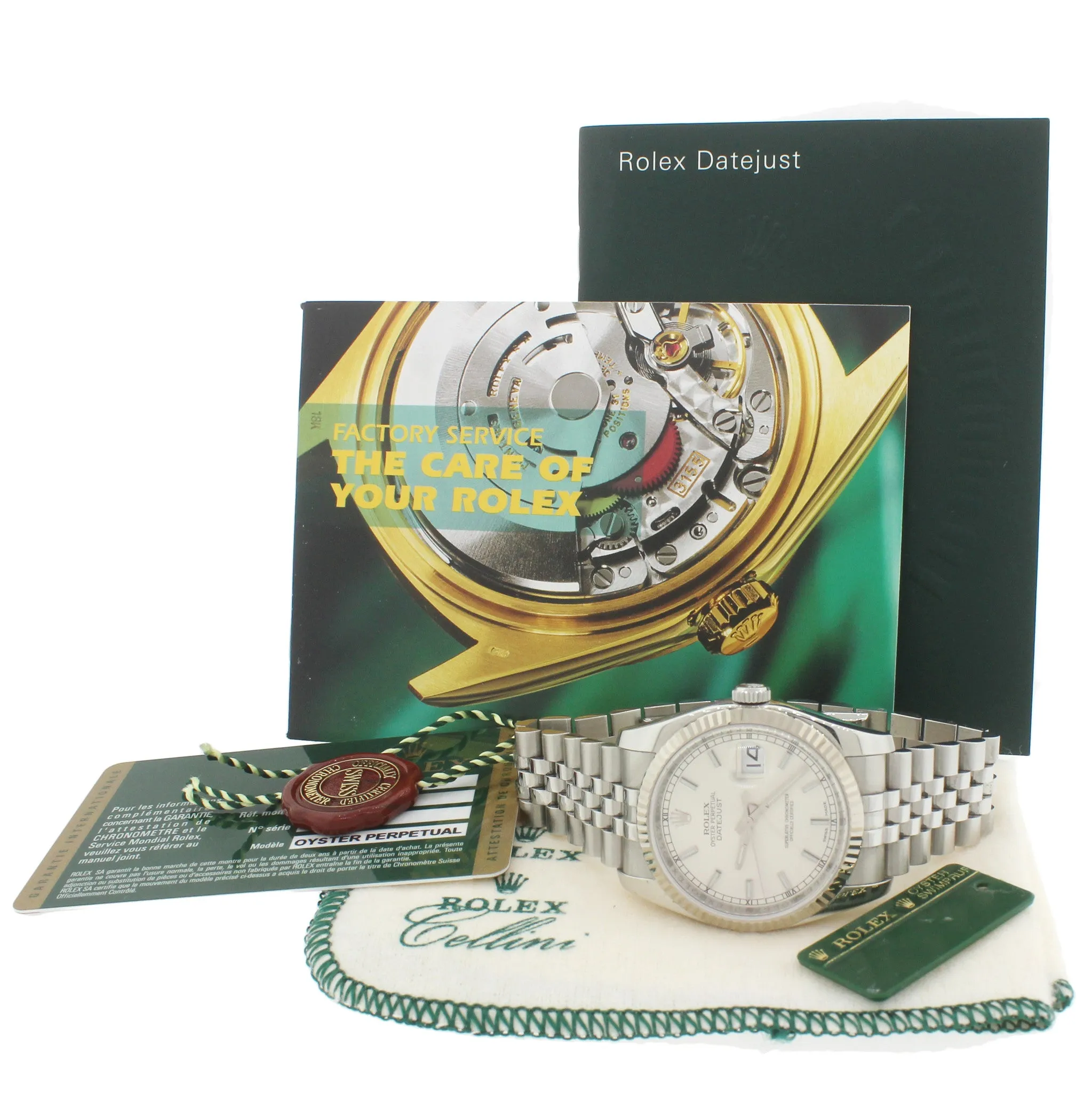 PAPERS Rolex DateJust Fluted White Gold Steel Jubilee 36mm Silver 116234 Watch