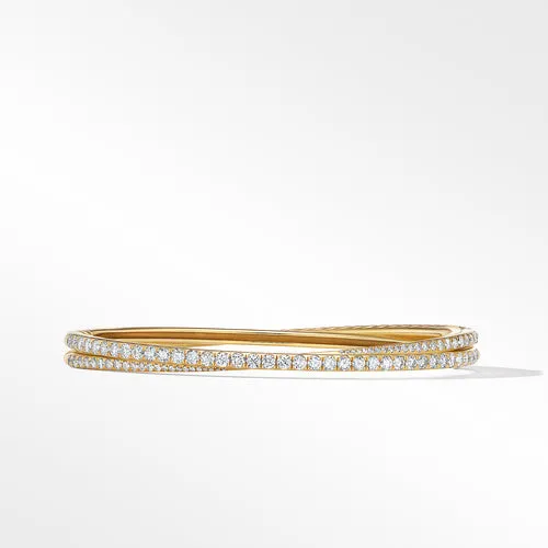 Pavé Crossover Two-Row Bracelet in 18K Yellow Gold with Diamonds, Size Medium