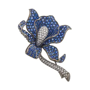 Pave Set Sapphire & Diamond Orchid Brooch