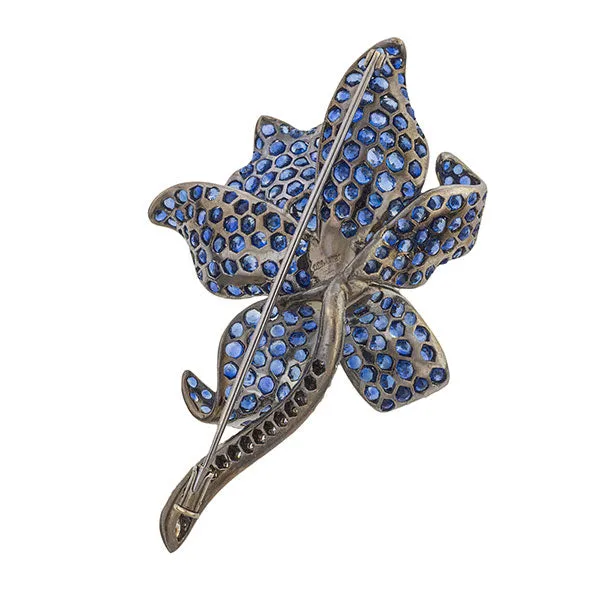 Pave Set Sapphire & Diamond Orchid Brooch