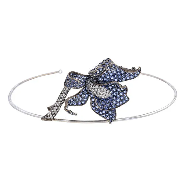 Pave Set Sapphire & Diamond Orchid Brooch