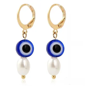 Pearl & Acrylic 18K Gold-Plated Eye Huggie Earrings