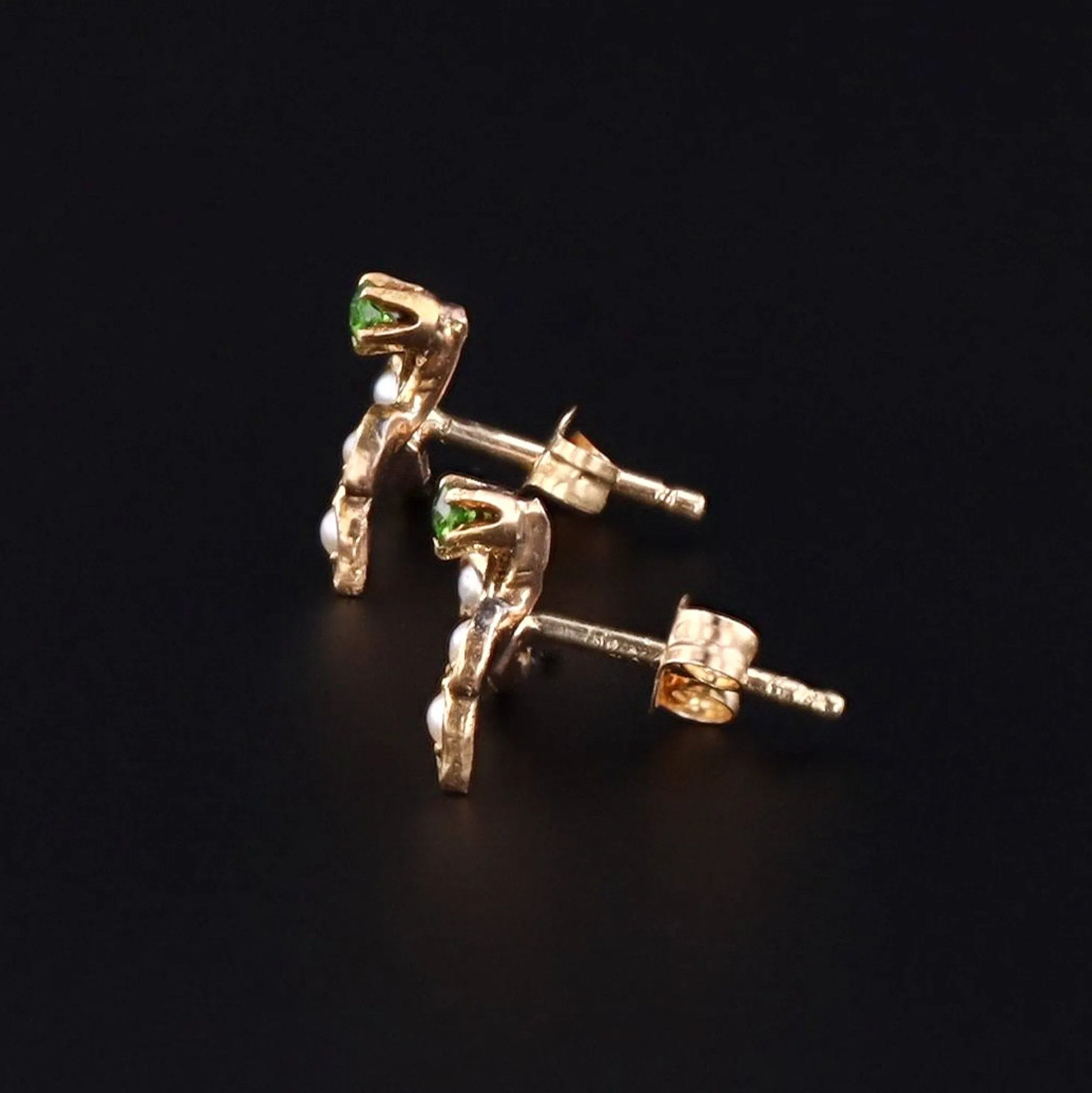 Pearl & Demantoid Garnet Flower Earrings | Antique Pin Conversion Earrings