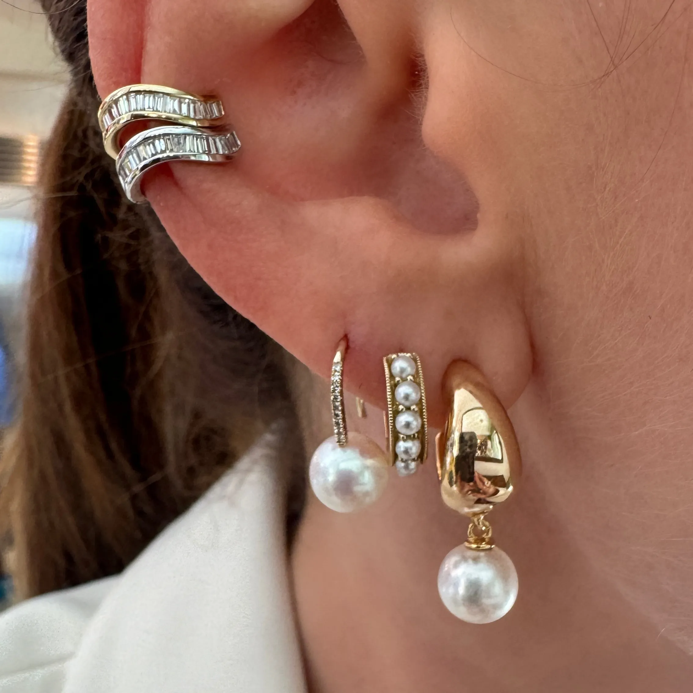 Pearl & Diamond Ball Drop Earrings