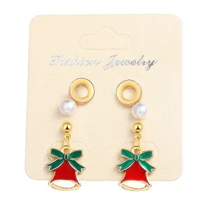 Pearl & Enamel 18K Gold-Plated Bell Drop Earring Set