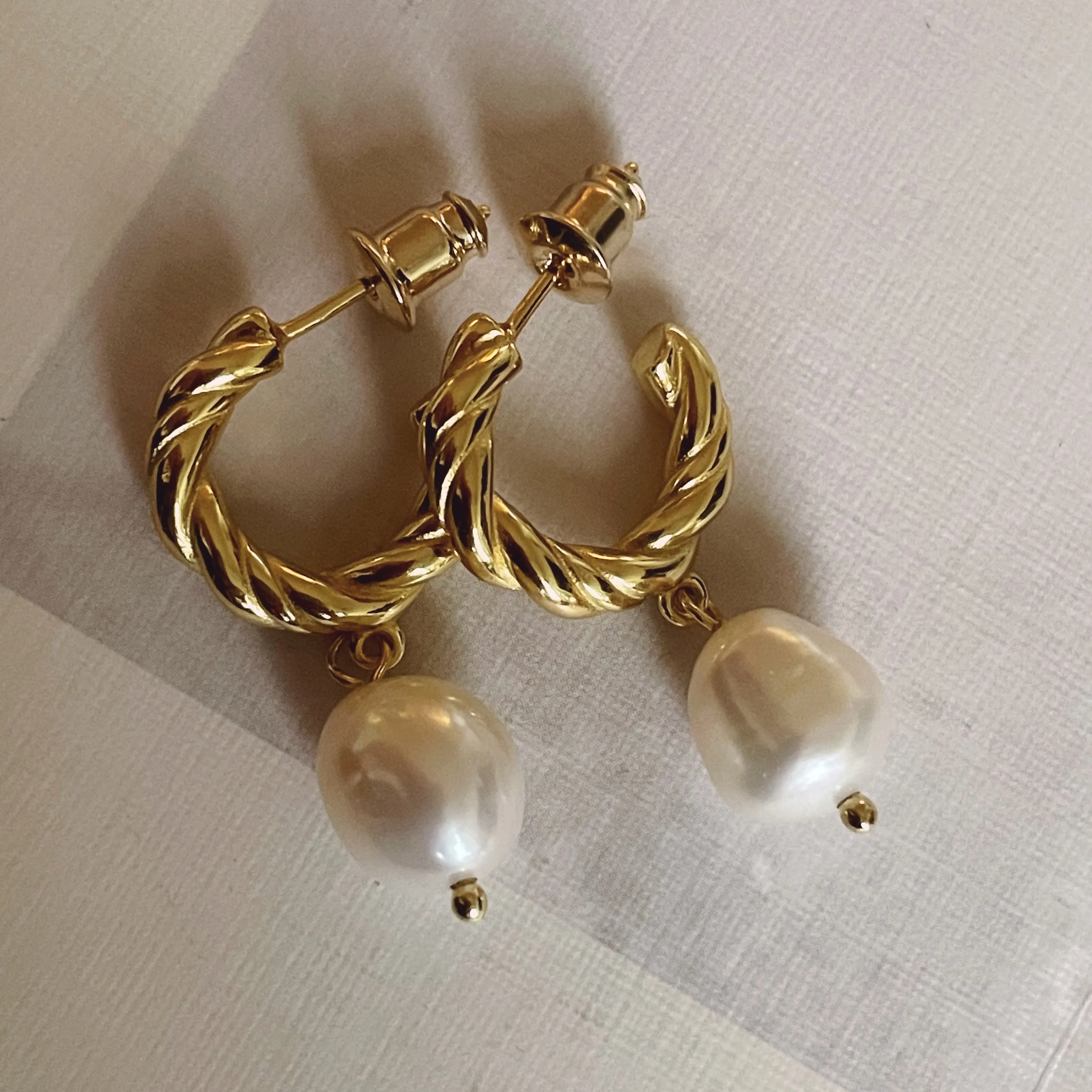 Pearl Earrings: Twist Hoops