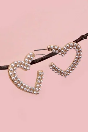 Pearl Heart Shape Hoops