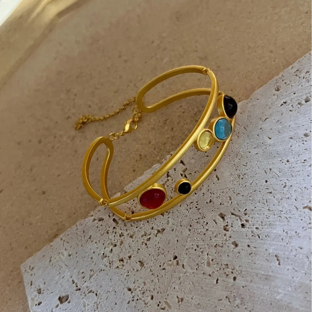 Penta Stone Penta Color Hollow Styled Cuff Gold Bracelet JLTB0623