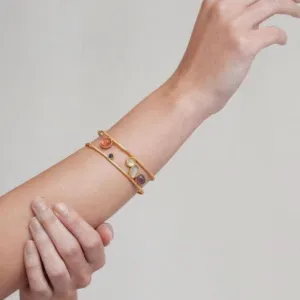 Penta Stone Penta Color Hollow Styled Cuff Gold Bracelet JLTB0623
