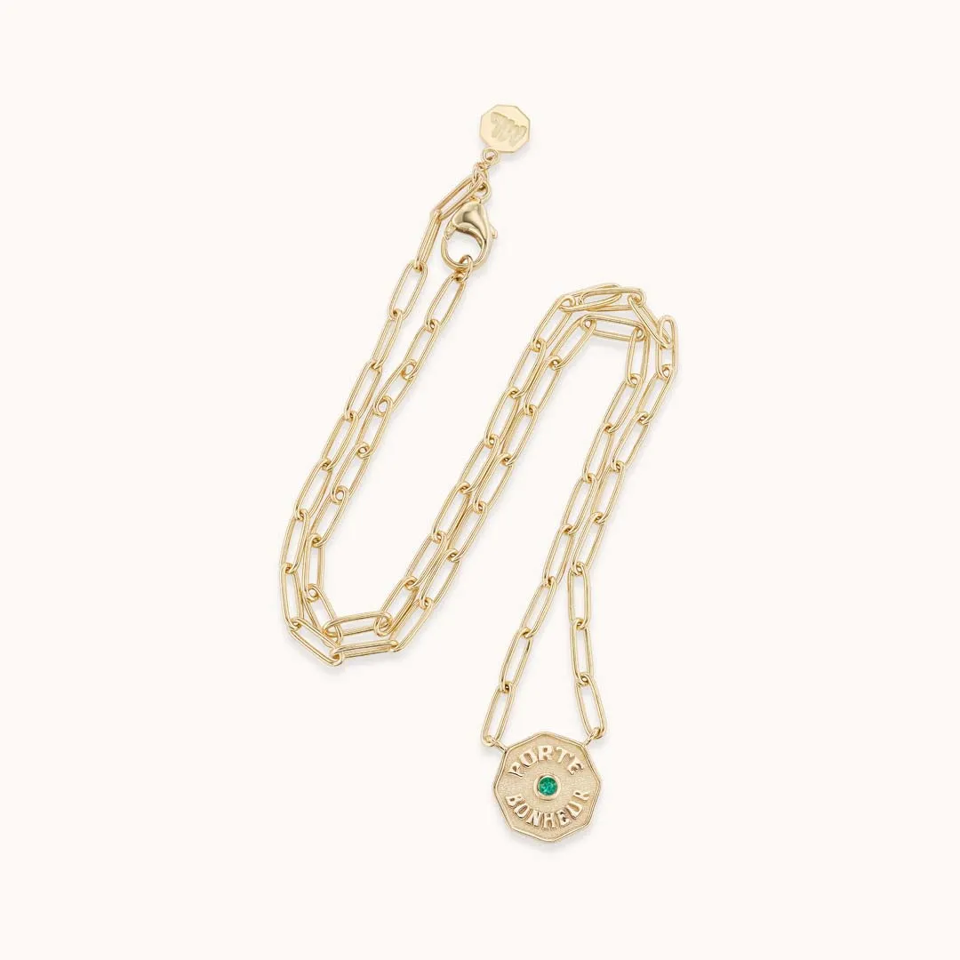 Petite Porte Bonheur Raised Gold Emerald