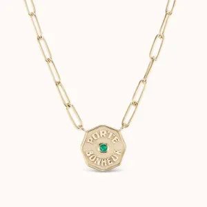 Petite Porte Bonheur Raised Gold Emerald