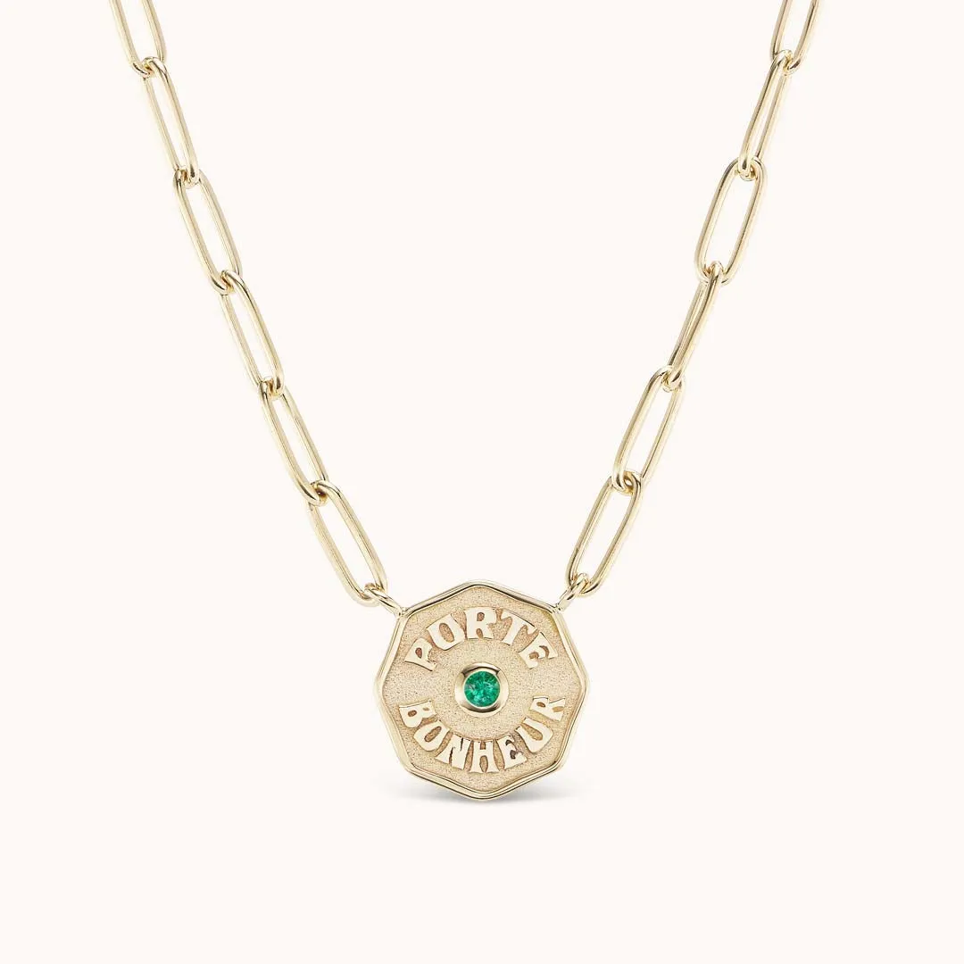 Petite Porte Bonheur Raised Gold Emerald