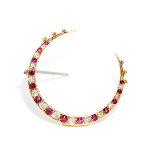 Phoebe 1930s Ruby & Diamond Crescent Brooch 18ct Gold