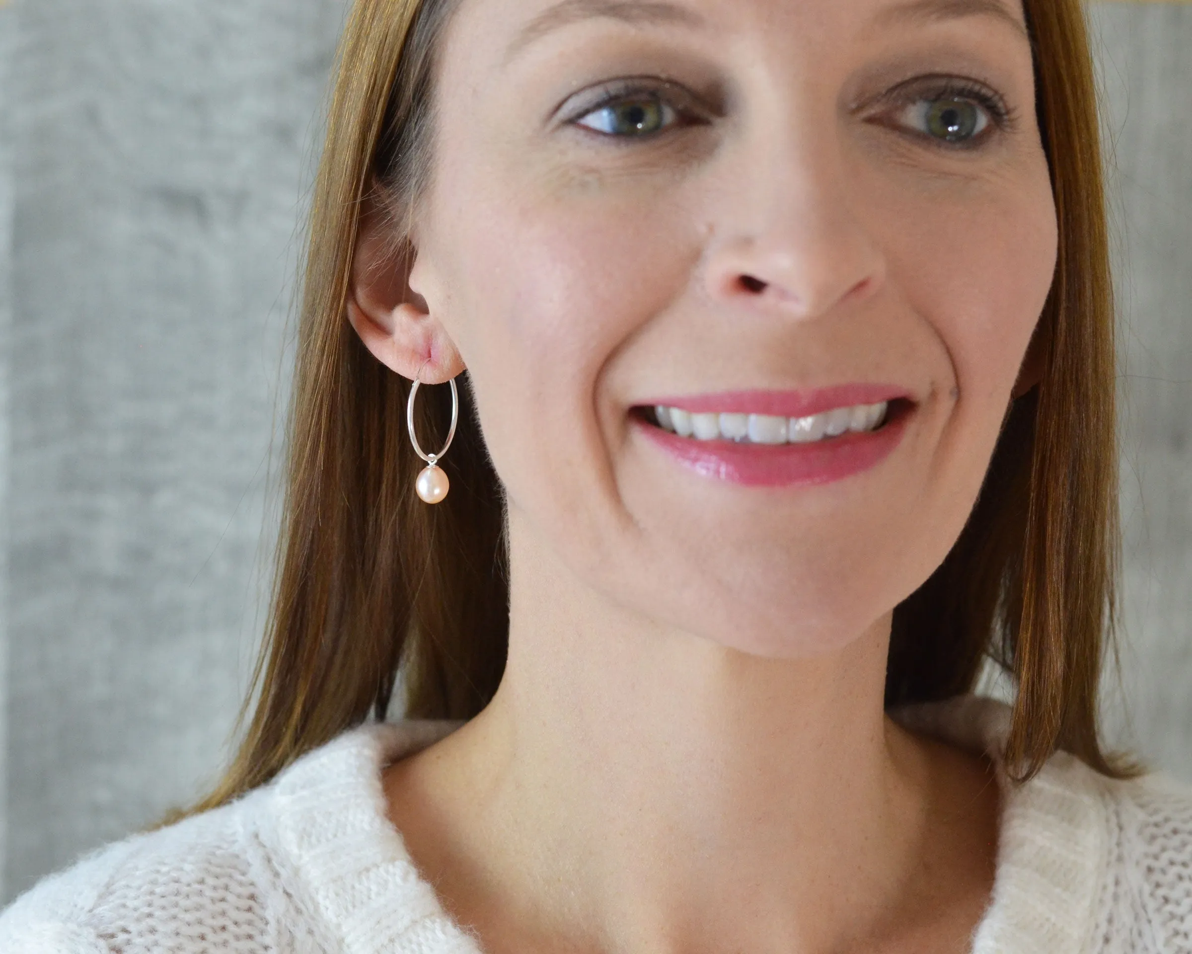 PINK PEARL HOOP EARRINGS