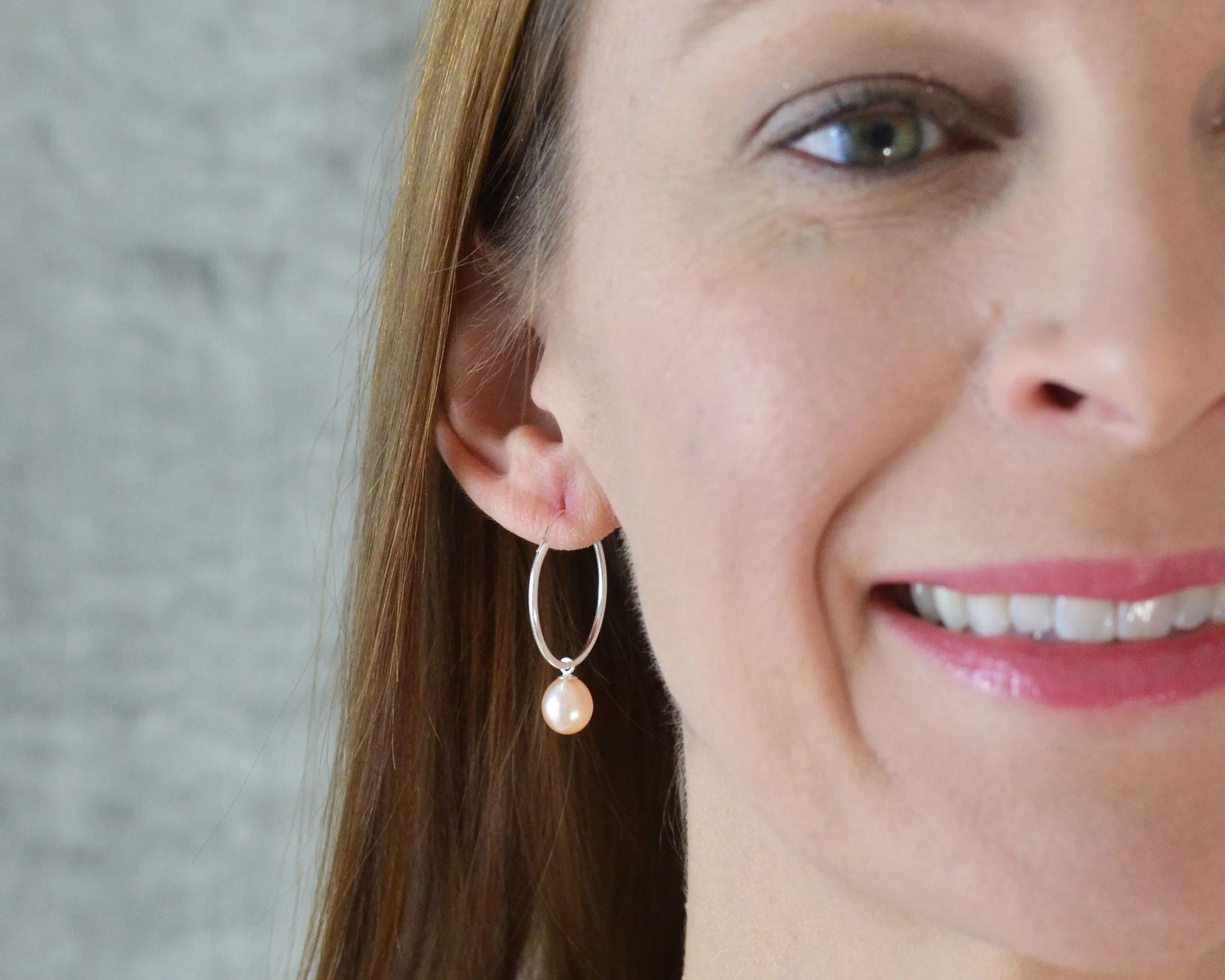 PINK PEARL HOOP EARRINGS