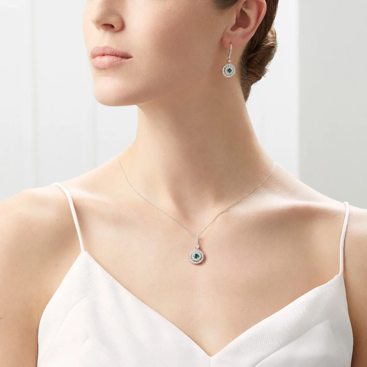 Platinum Drop Pendant with Emerald and Diamonds