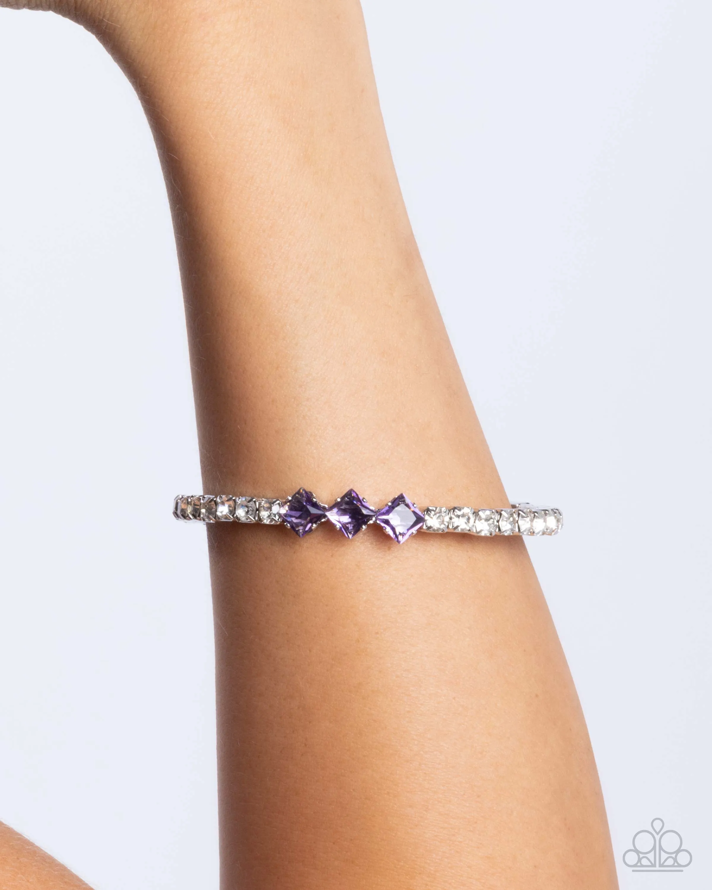 Pointed Production - Purple - Square Gem White Rhinestone Paparazzi Flex Cuff Bracelet