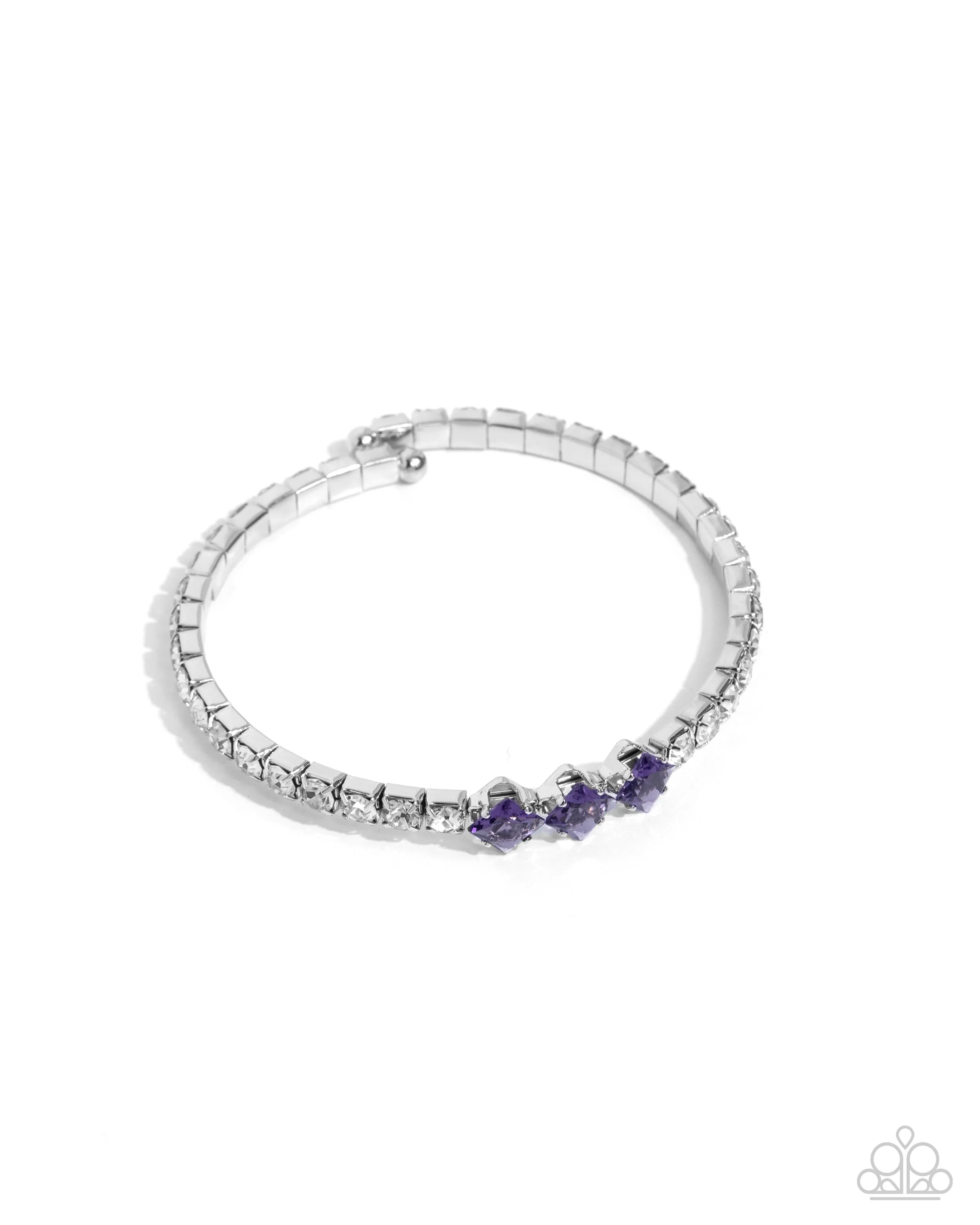 Pointed Production - Purple - Square Gem White Rhinestone Paparazzi Flex Cuff Bracelet