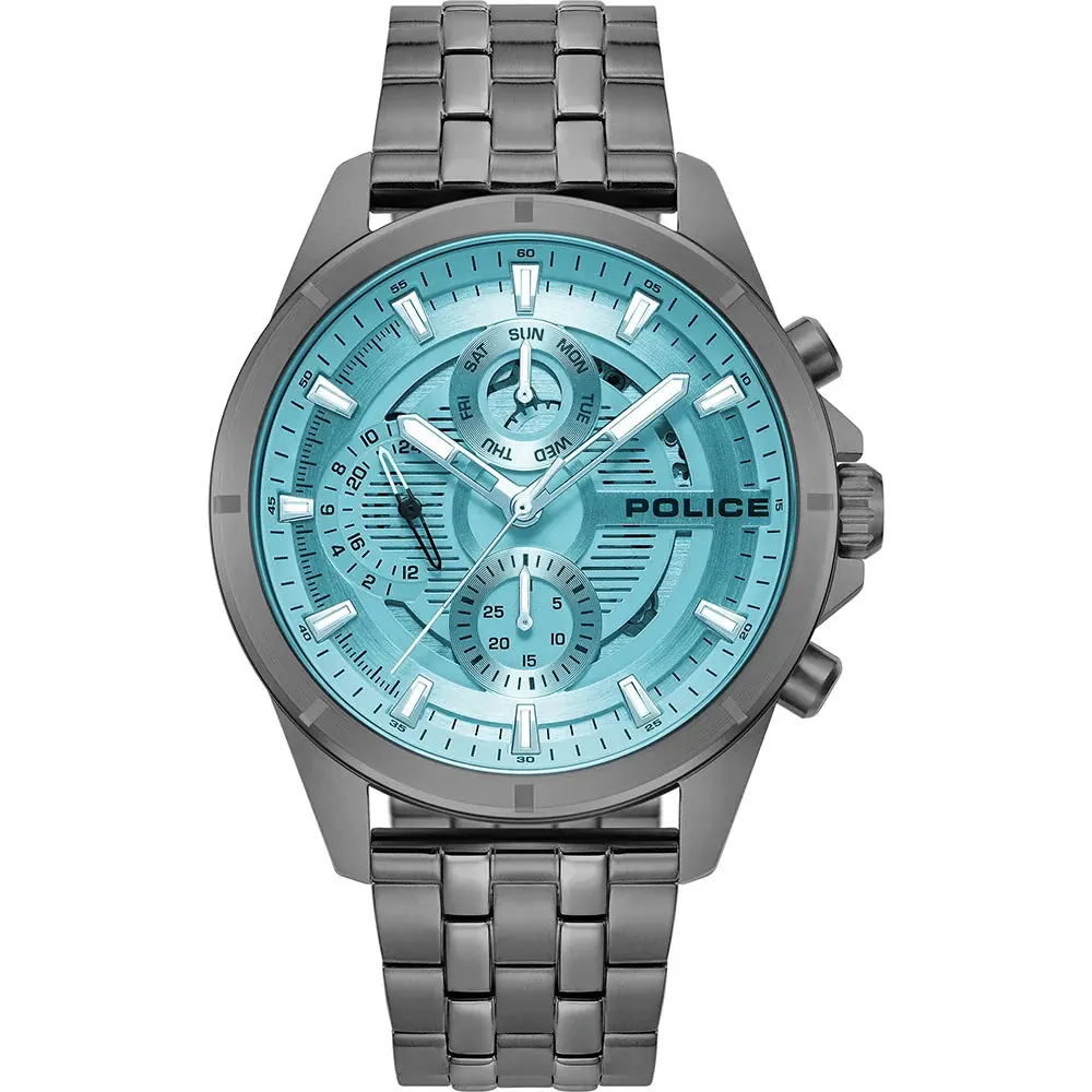 Police Malawi Gents Blue Dial Stainless Steel IP Gun Watch
