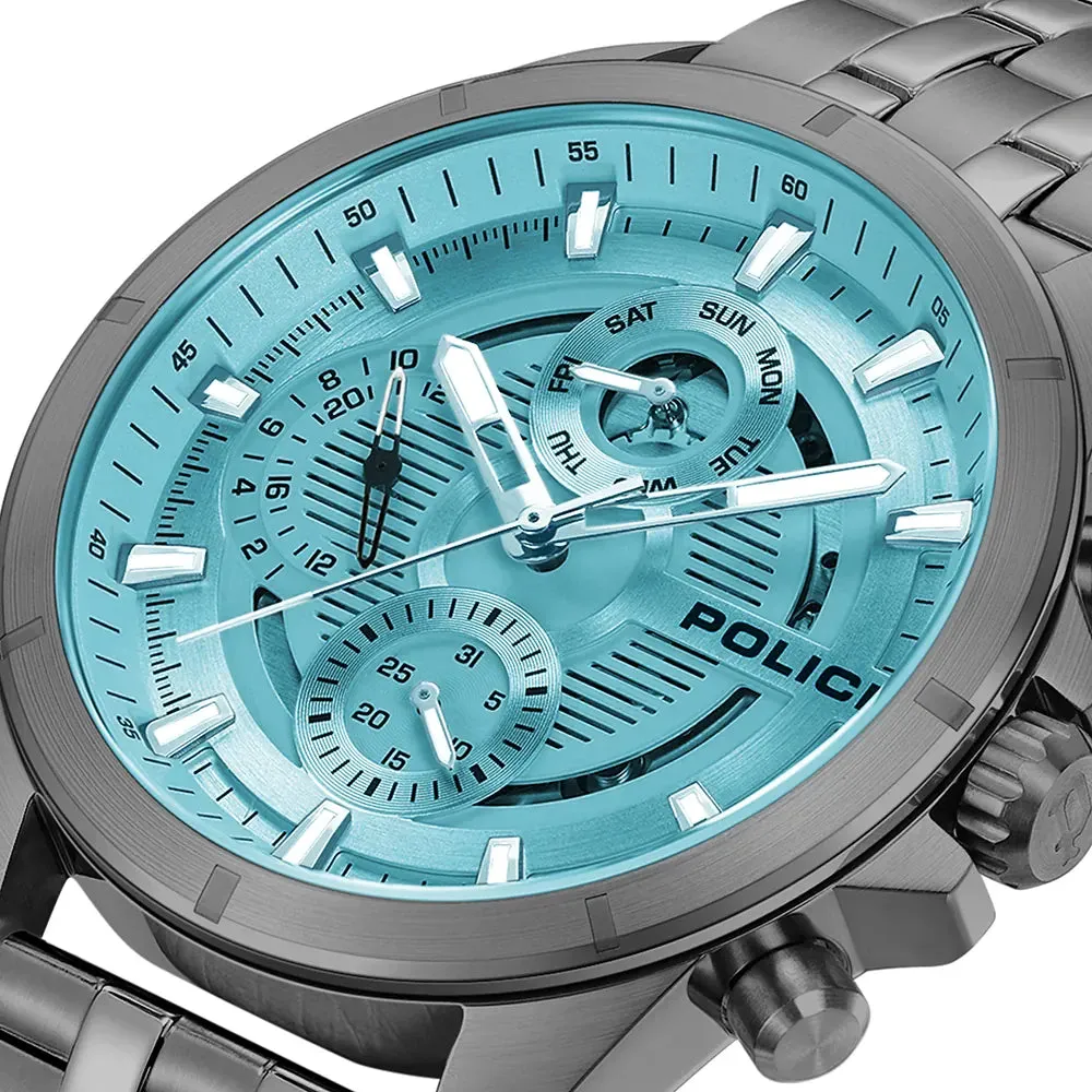 Police Malawi Gents Blue Dial Stainless Steel IP Gun Watch