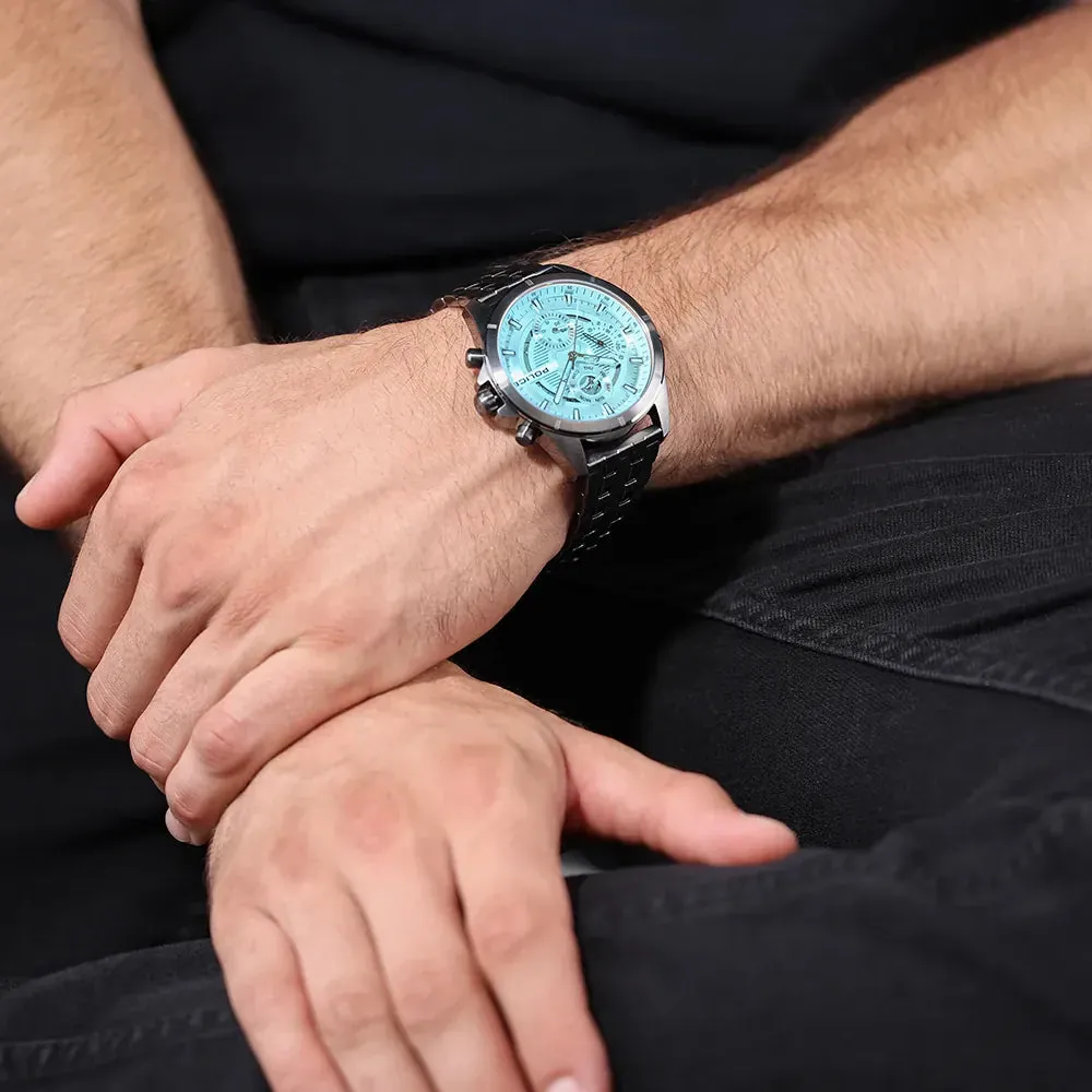Police Malawi Gents Blue Dial Stainless Steel IP Gun Watch