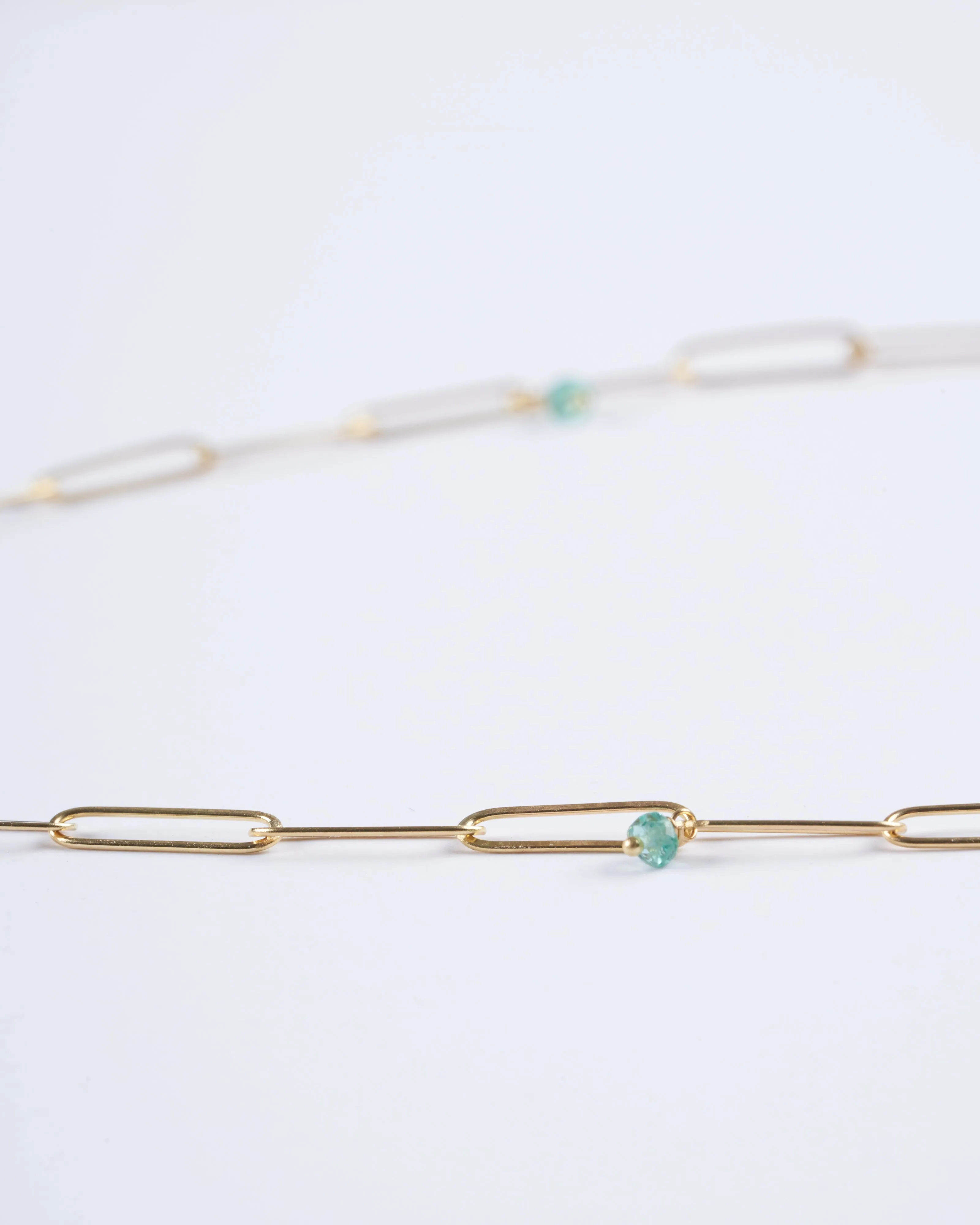 popsicle necklace with emerald beads-18" - gold