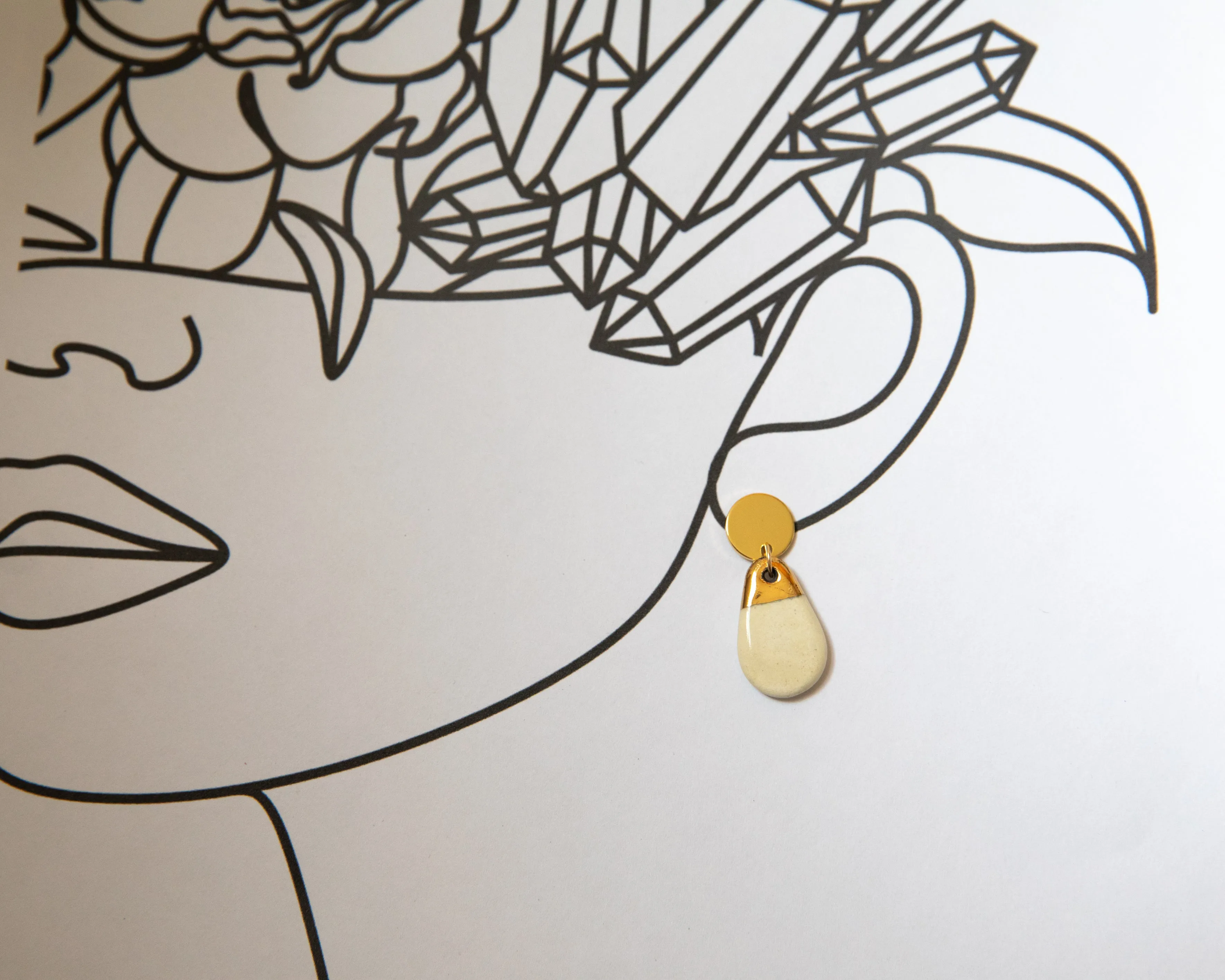 Porcelain and Gold White Teardrop Drop Earrings