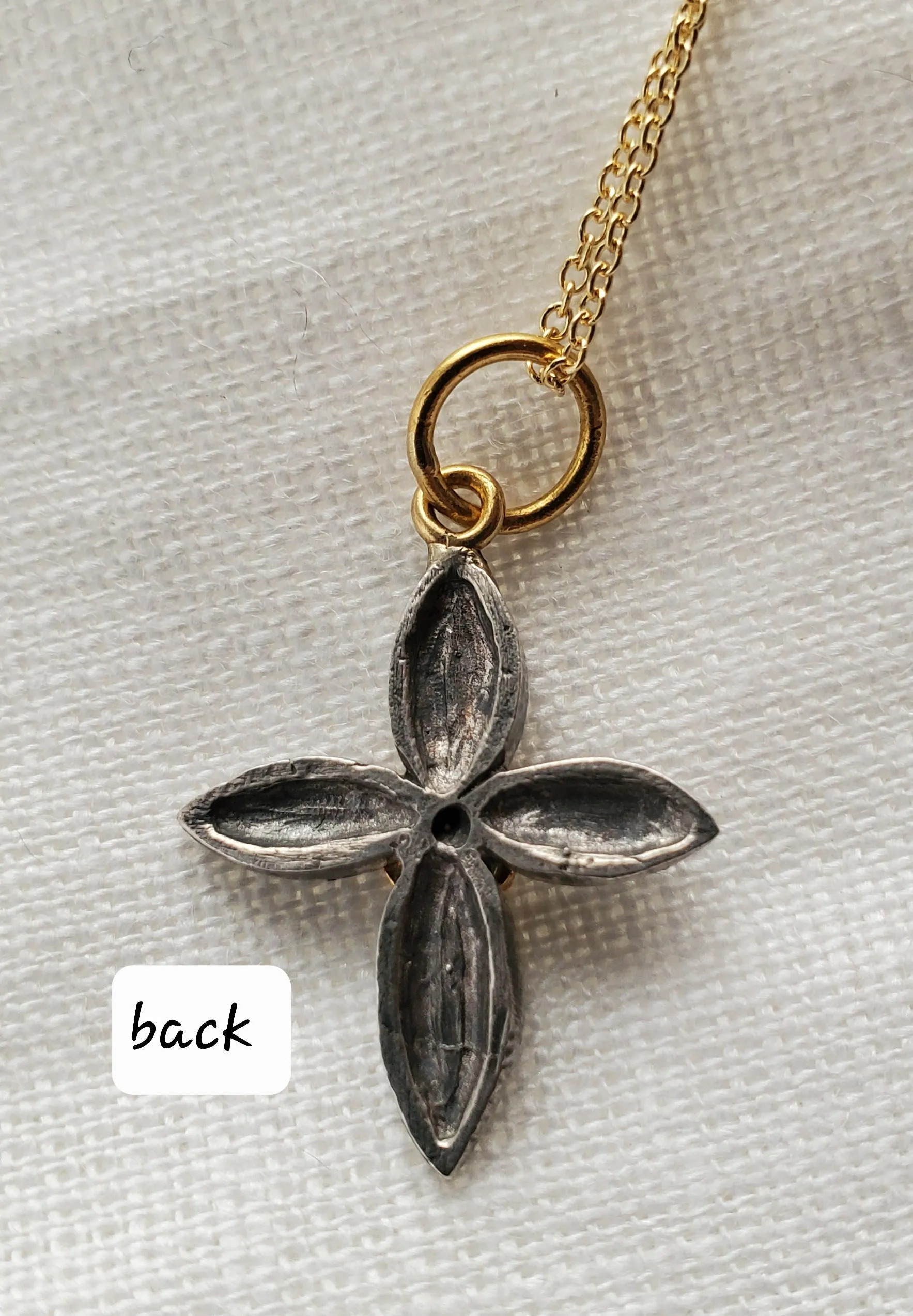 Prehistoric Works 24K & Sterling Silver Flower Cross/Emerald