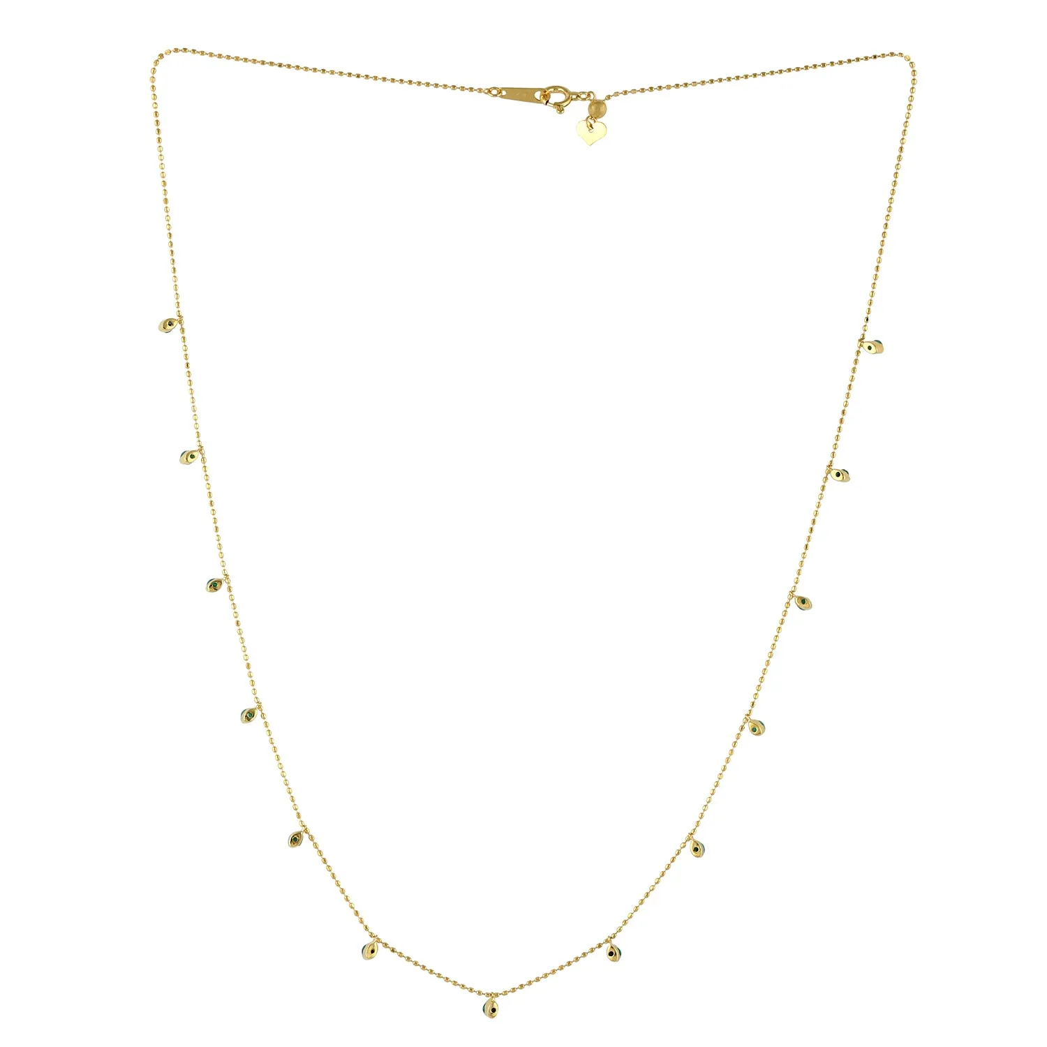Prong Set Emerald Gemstone Beaded Princess Necklace In Yellow Gold