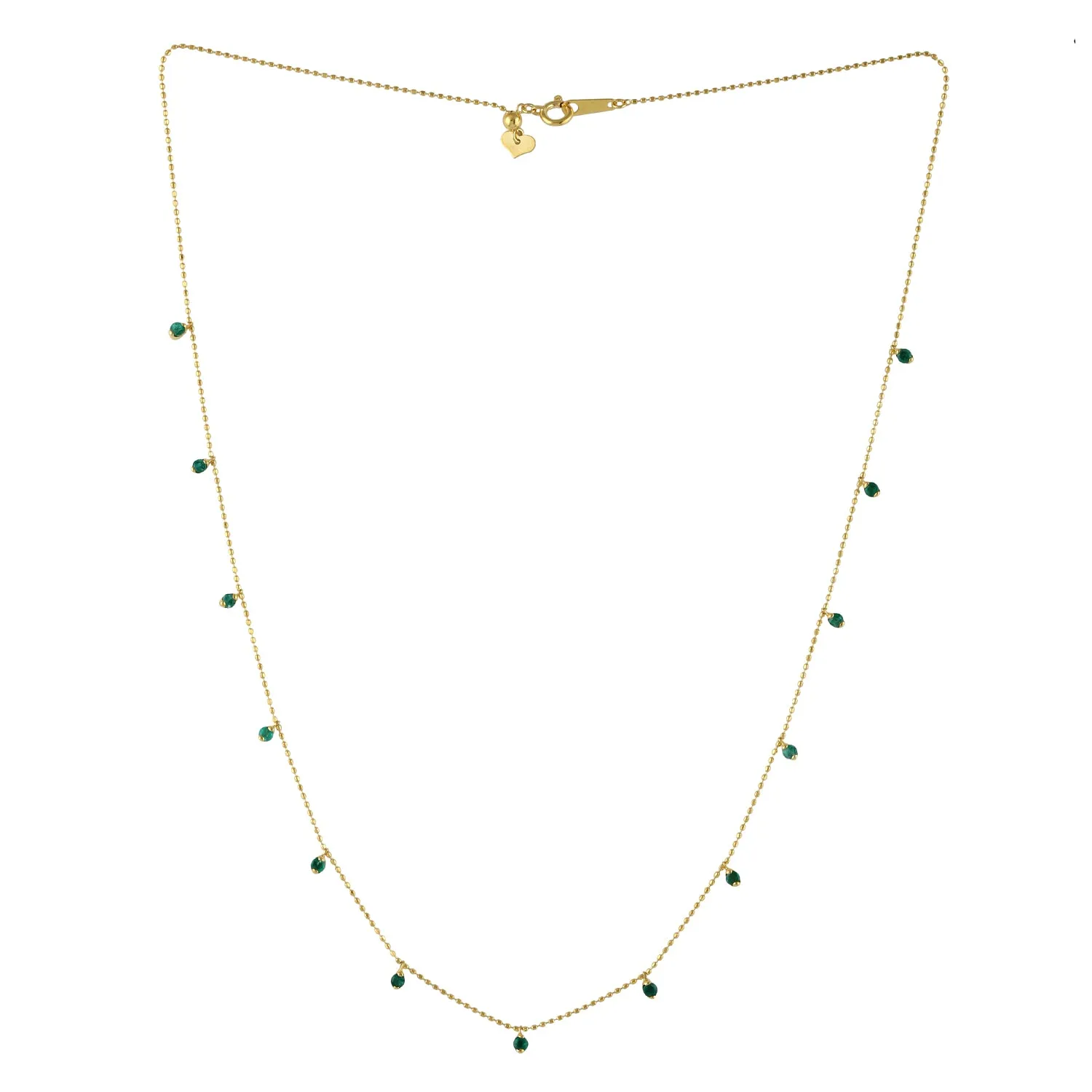 Prong Set Emerald Gemstone Beaded Princess Necklace In Yellow Gold