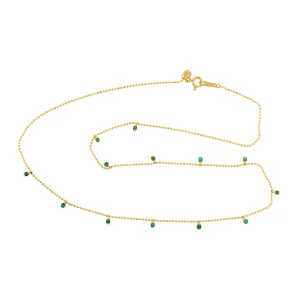 Prong Set Emerald Gemstone Beaded Princess Necklace In Yellow Gold