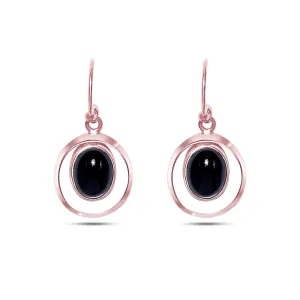 Pure Silver Earrings - Black Onyx Drop With Rose Gold Finish