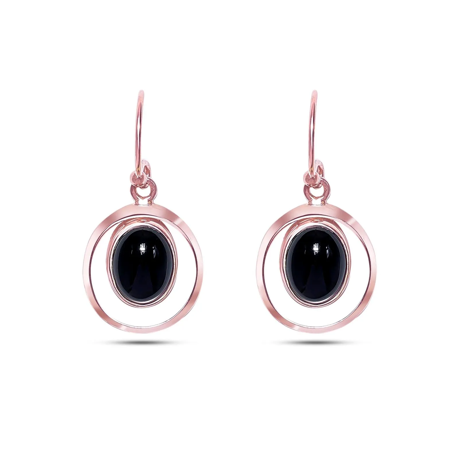 Pure Silver Earrings - Black Onyx Drop With Rose Gold Finish